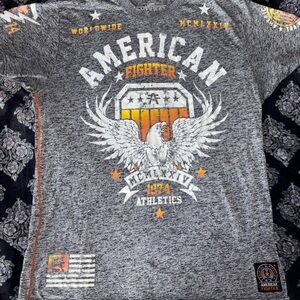 American Fighter Gray and Orange Graphic Tee